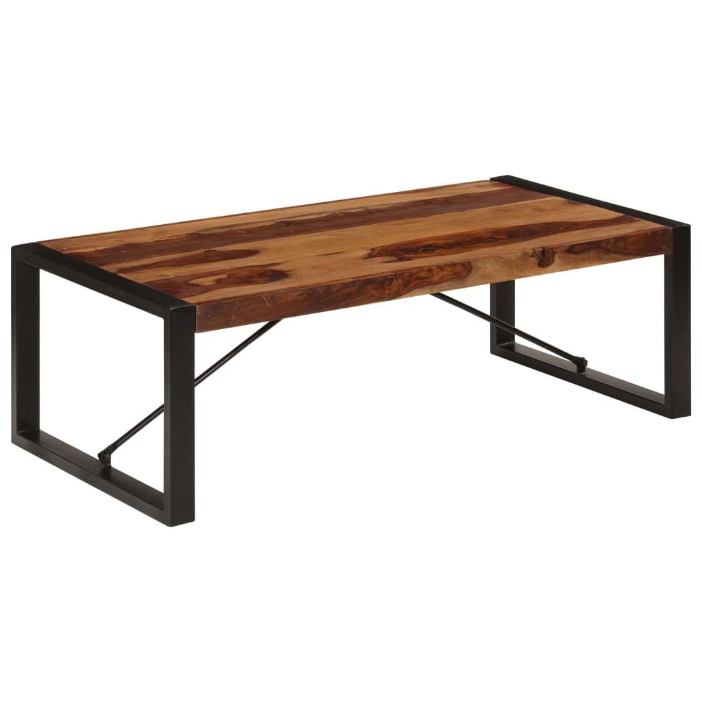 Brown Sheesham Wood Coffee Table with Steel Legs H531