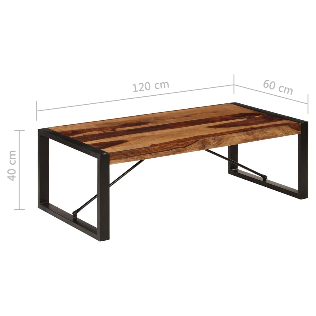 Brown Sheesham Wood Coffee Table with Steel Legs H531