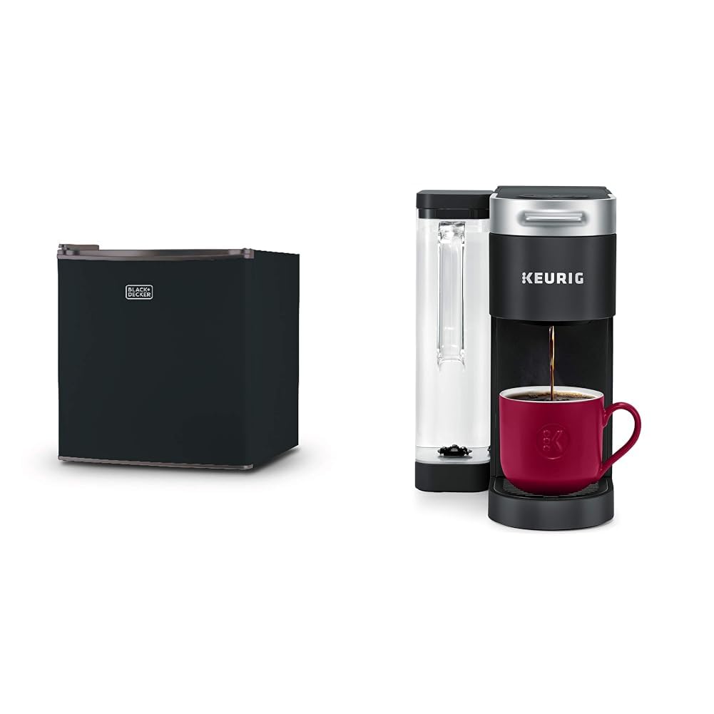Compact Single Door Mini Fridge with Freezer, 1.7 Cubic Feet, Black & Single Serve K-Cup Pod Coffee Maker, Black G470
