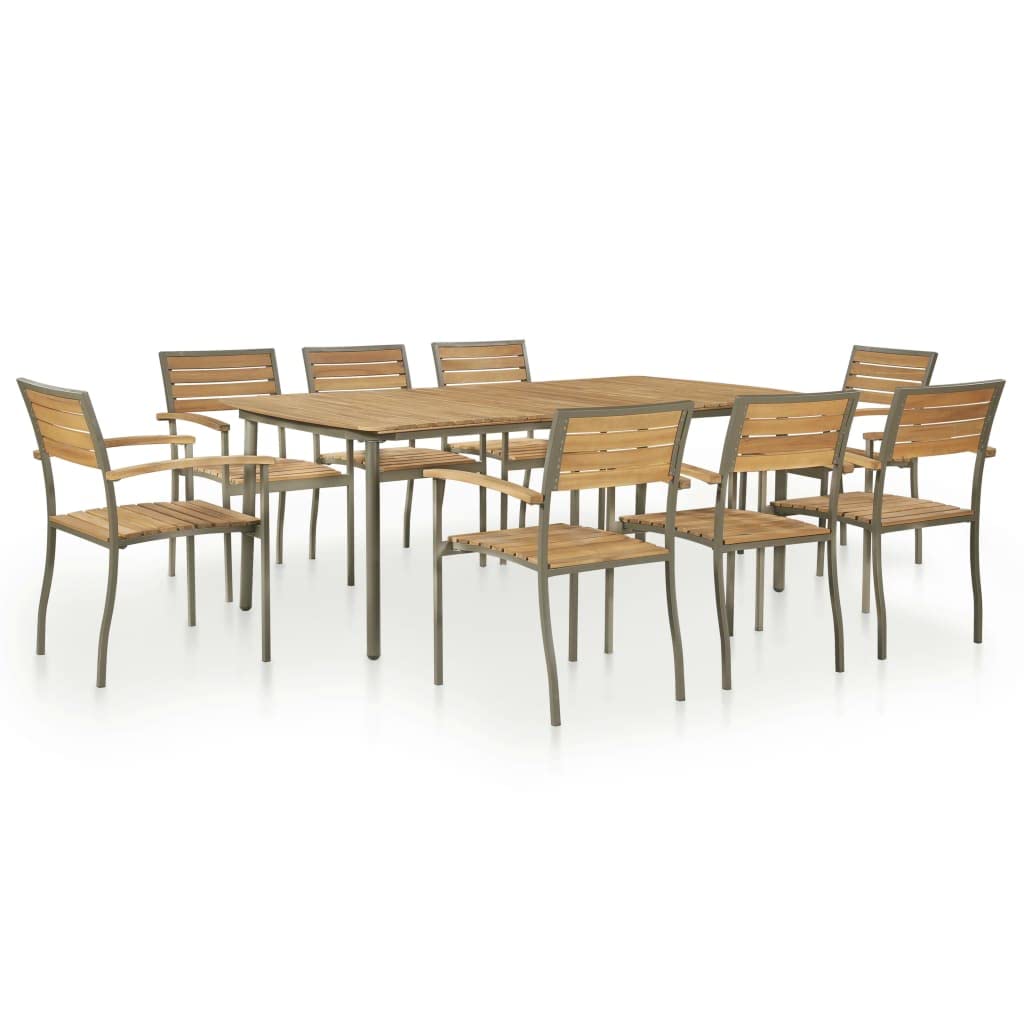 9 Piece Natural Wood and Grey Metal Outdoor Dining Set U4451
