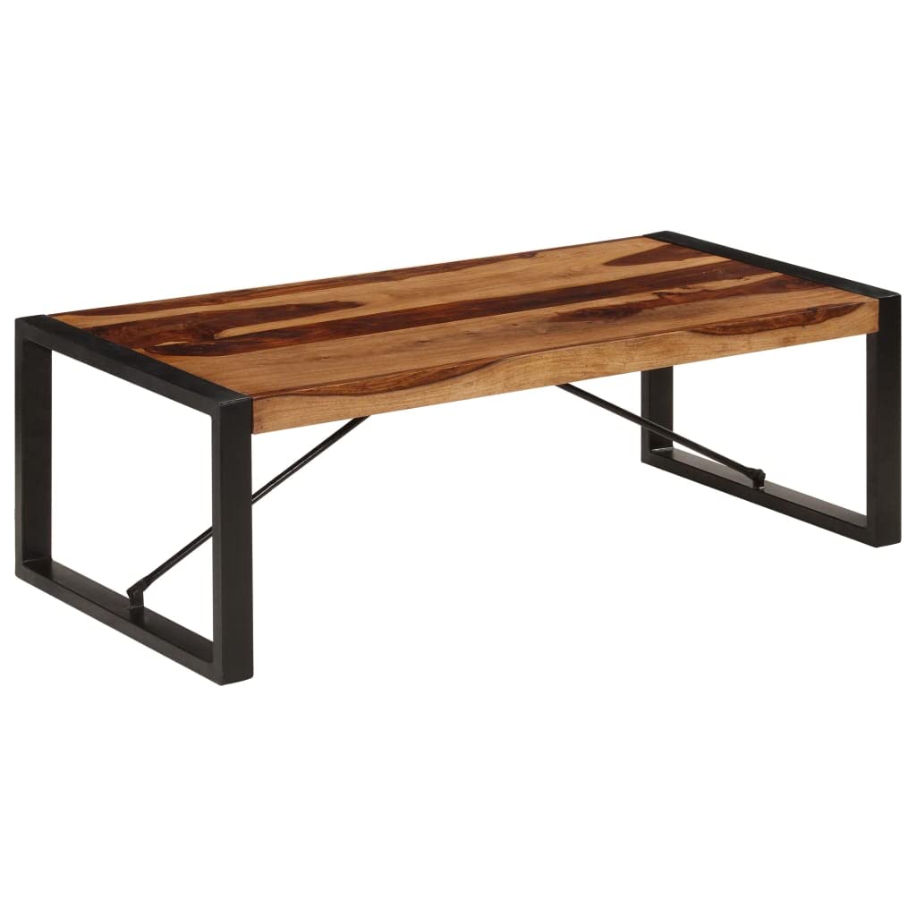 Brown Sheesham Wood Coffee Table with Steel Legs H531