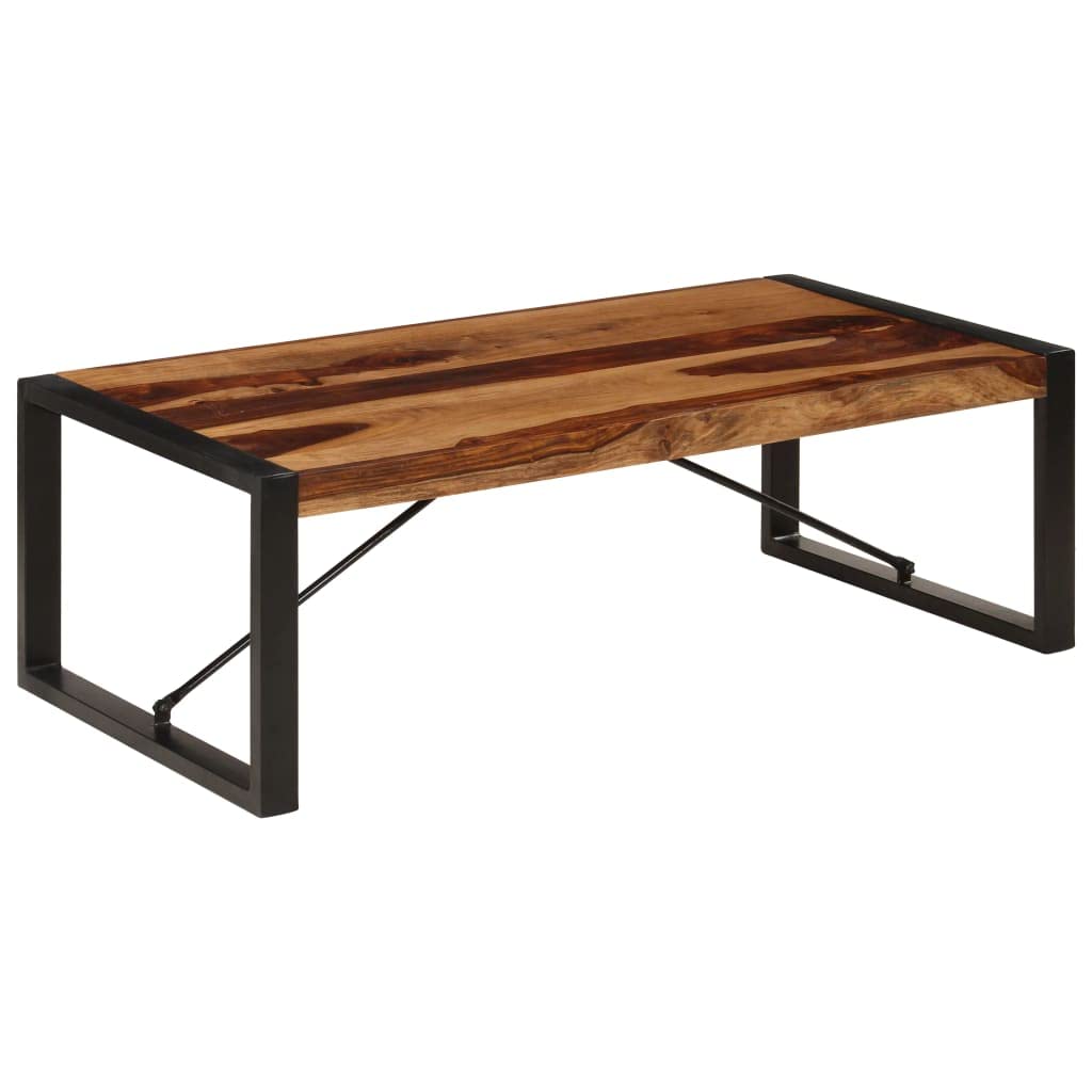 Brown Sheesham Wood Coffee Table with Steel Legs H531