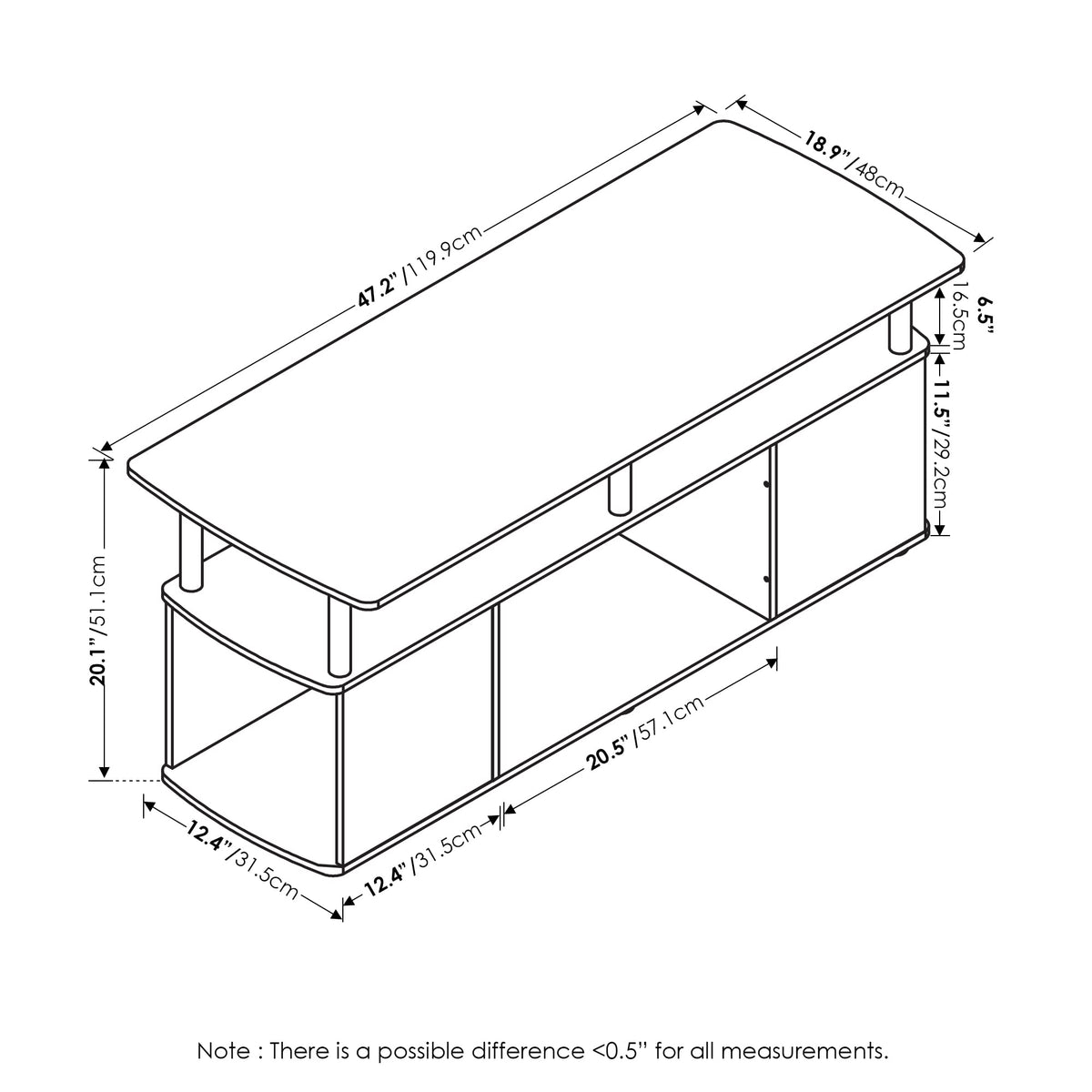 3-Tier TV Stand with Open Shelf up to 50 Inch X727405