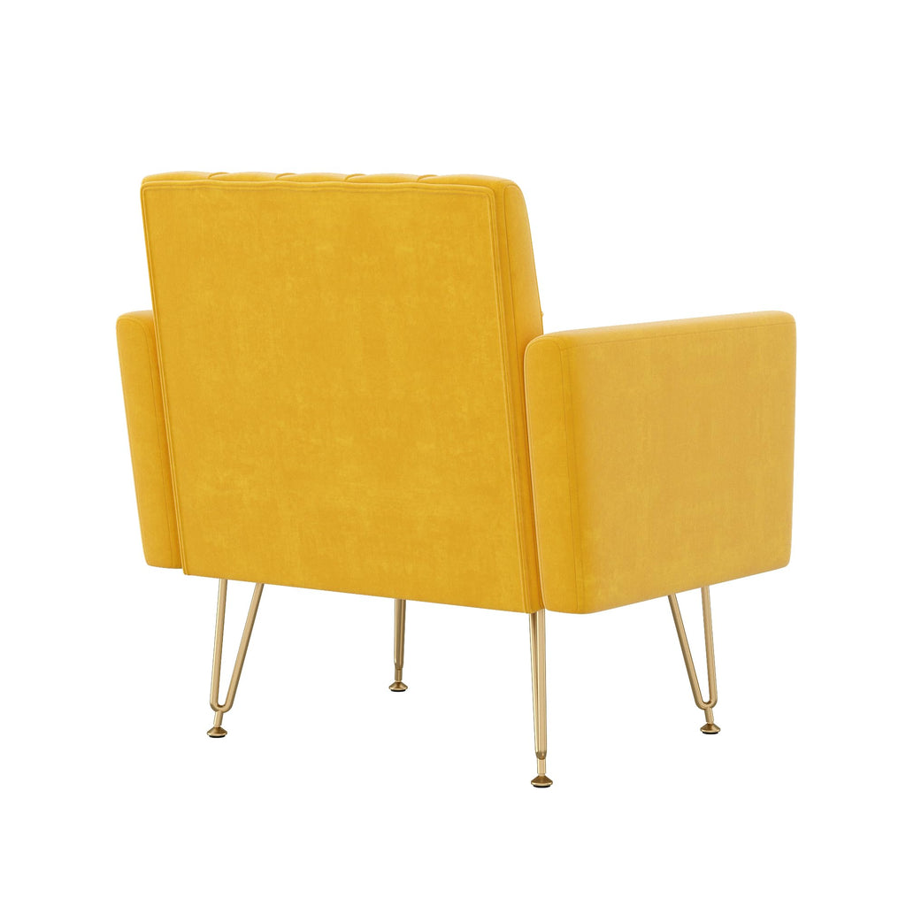 Soft Velvet Tufted Single Sofa with Gold Metal Legs J6147