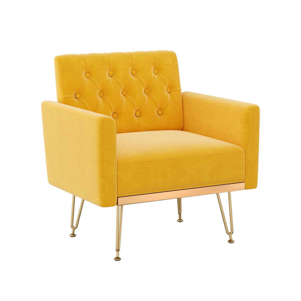 Soft Velvet Tufted Single Sofa with Gold Metal Legs J6147
