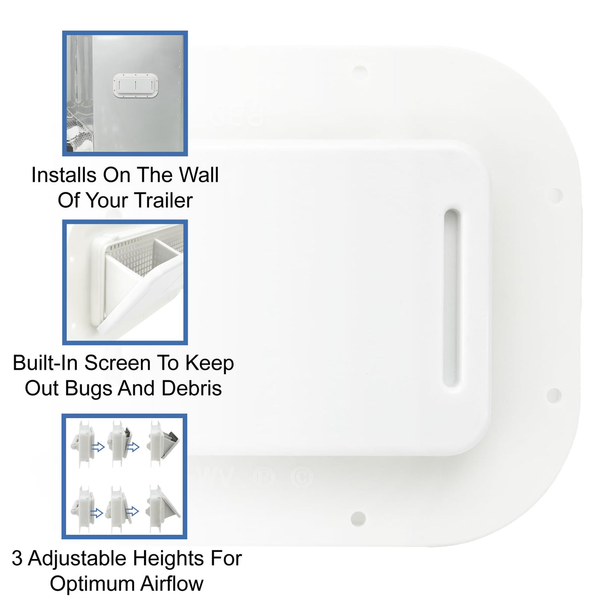 Two Way Plastic Vent with Trim Ring and Built-in Screen, 2 Pack, White E139