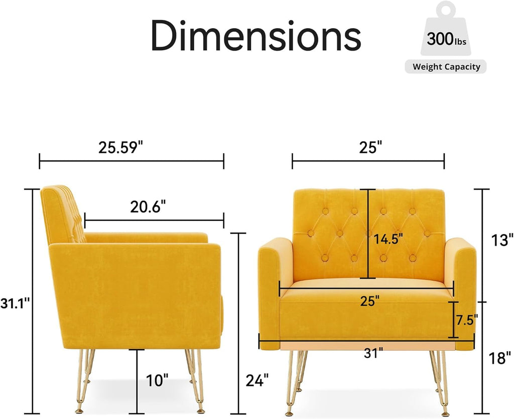Soft Velvet Tufted Single Sofa with Gold Metal Legs J6147