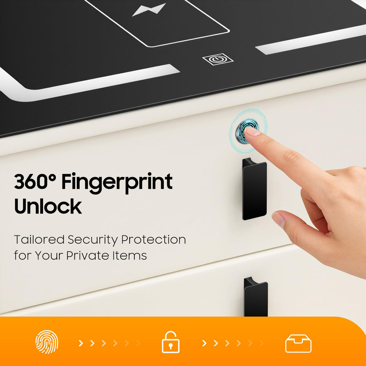 3 Drawers Nightstand with Fingerprint Lock and Wireless Charging T250