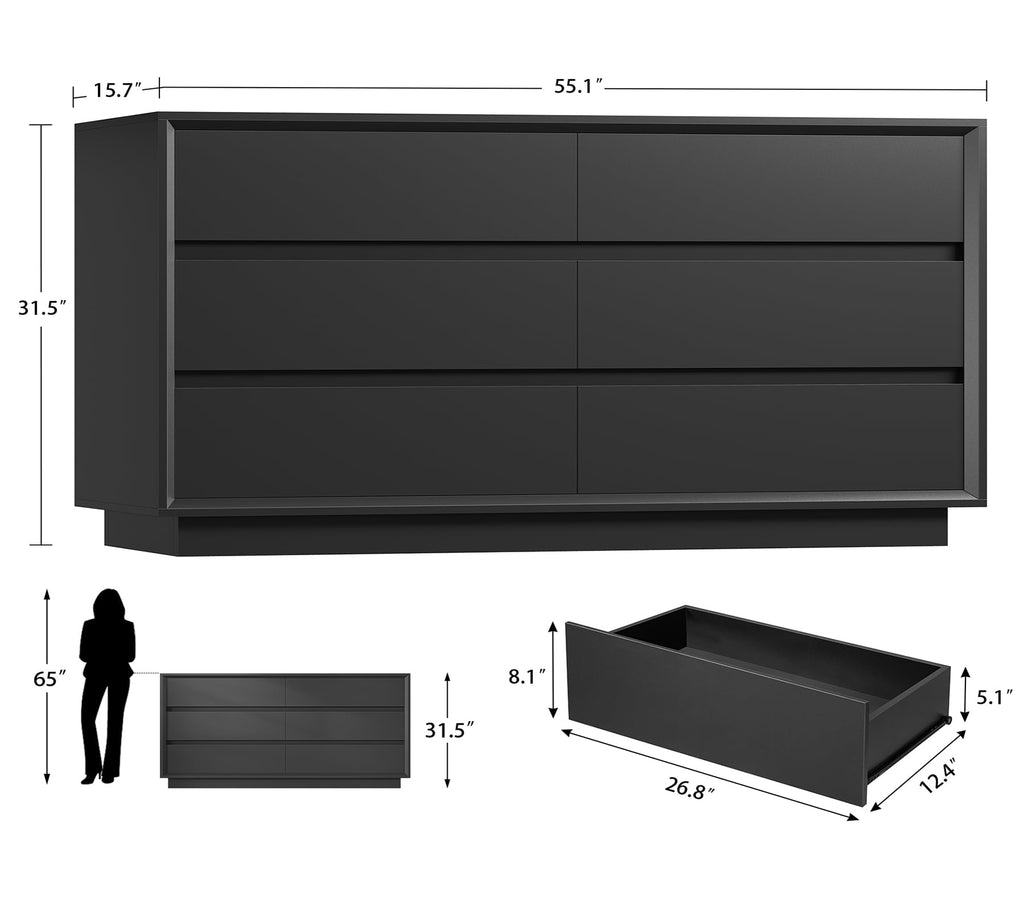 Black 6 Drawer Wood Dresser N7523