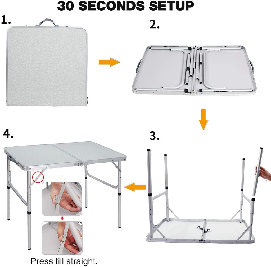 Aluminum Folding Table 4 Foot, Adjustable Height Lightweight Portable Camping Table for Picnic Beach Outdoor Indoor, White 48 x 24 inches F346561