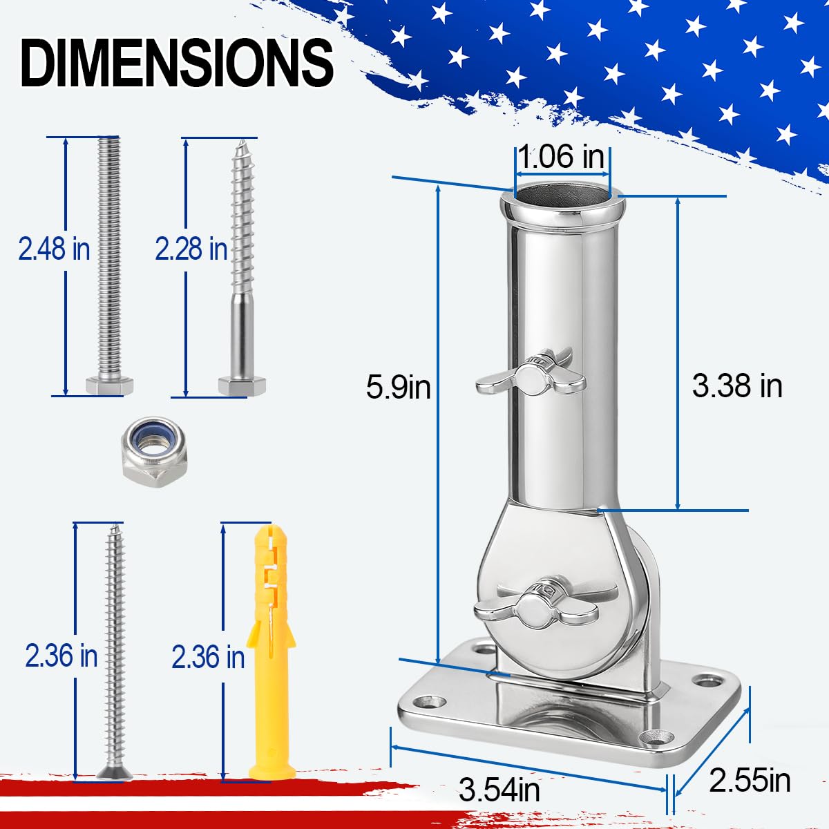 Adjustable 316 Stainless Steel Flag Pole Holder N2726