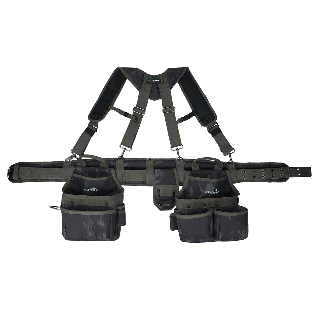 Camo Tool Belt with Suspenders Tool Pouch Organizer Heavy Duty Y272