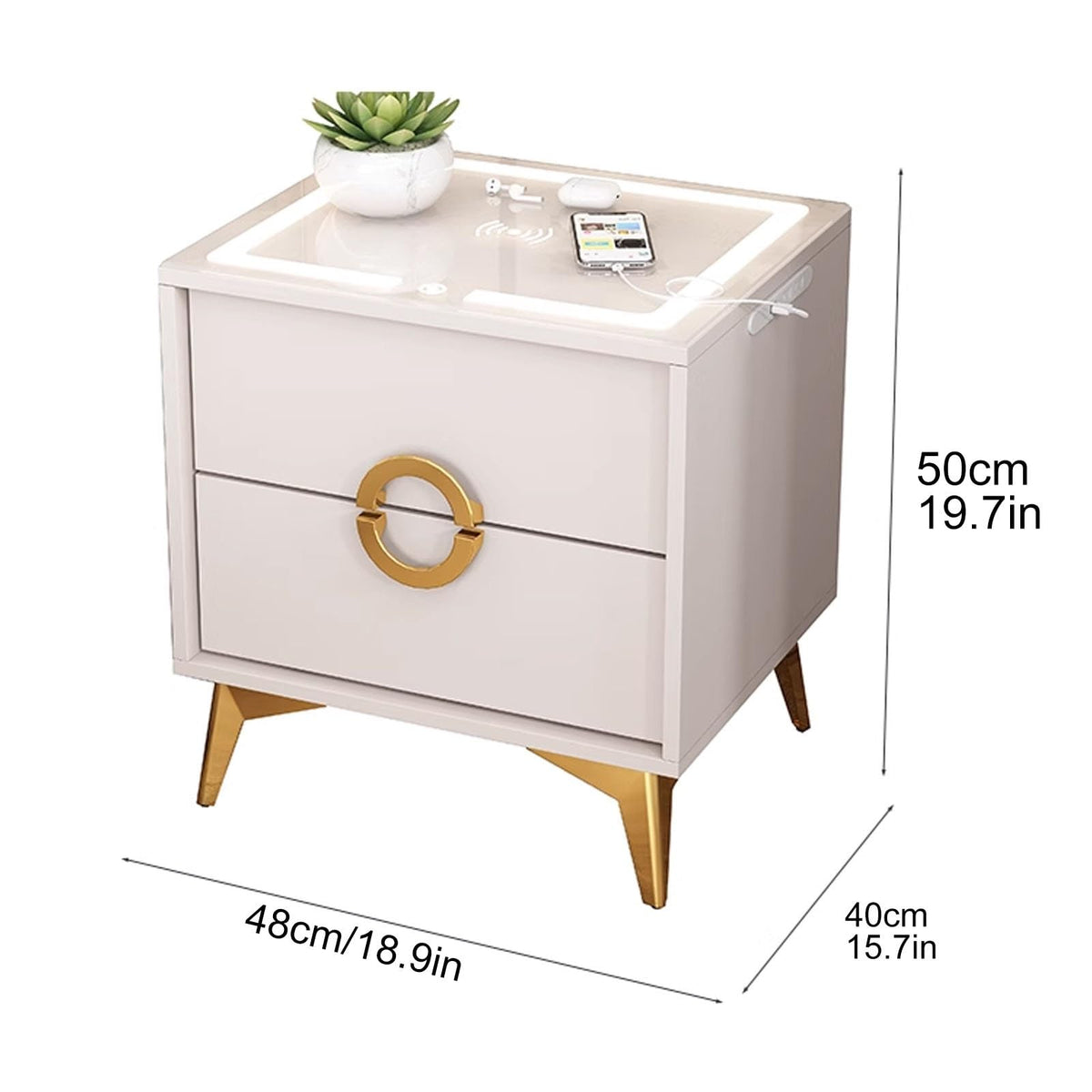 Smart Nightstand with Wireless Charging Station and 3 Colors Led Lights U563561