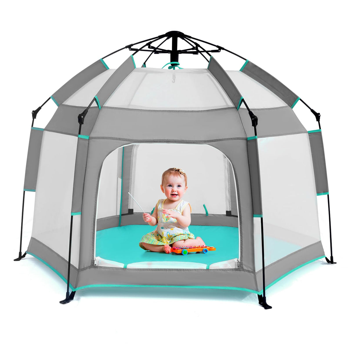 Hexagon Baby Playpen with Canopy I22605