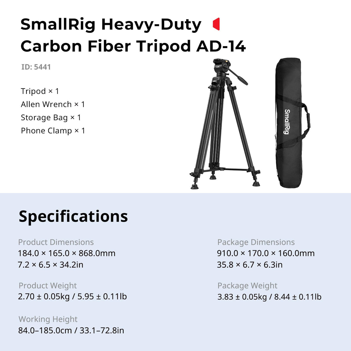 Carbon Fiber Heavy Duty Video Tripod with Fluid Head G79882