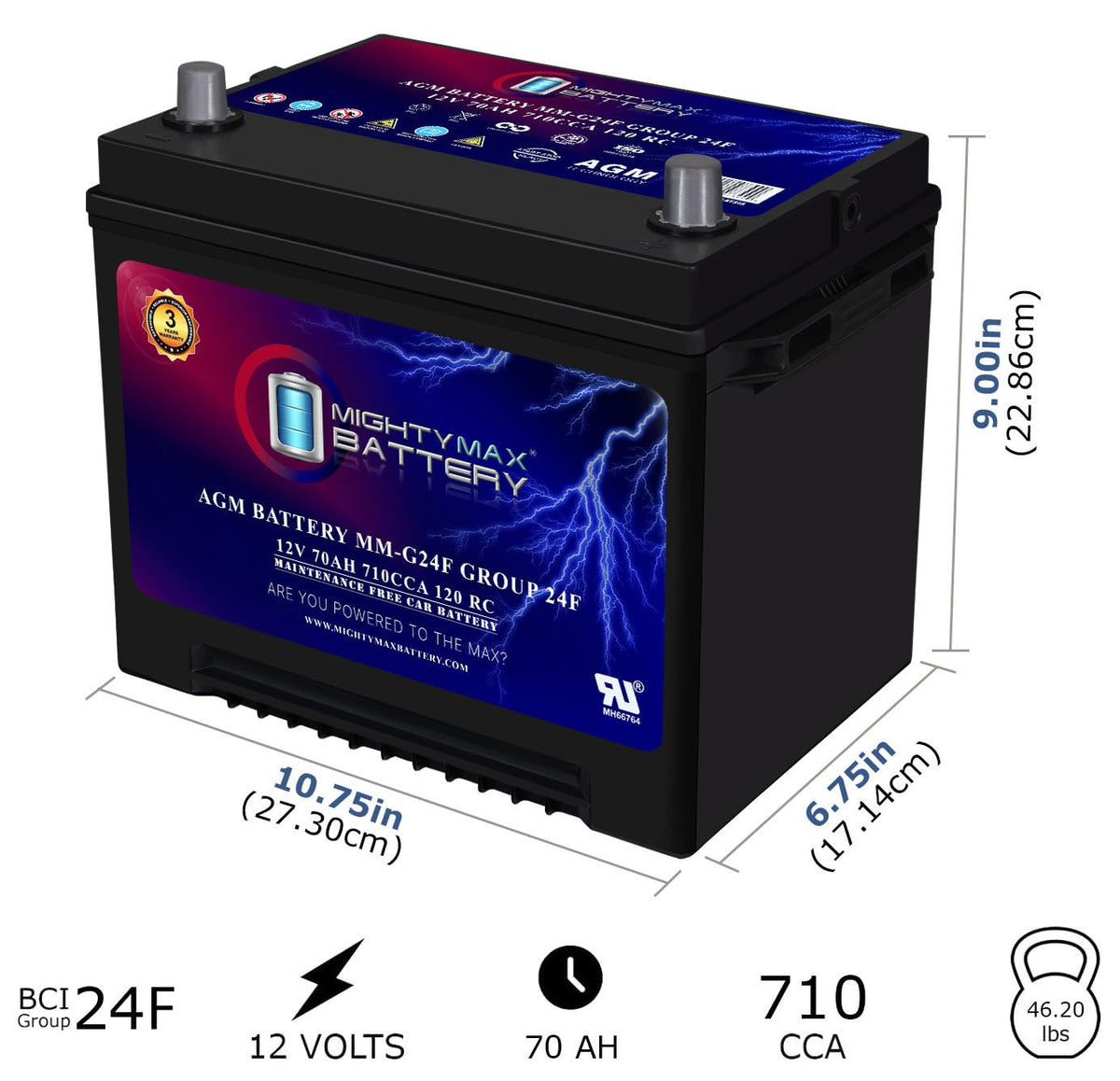 12V 70Ah AGM Replacement Battery F969