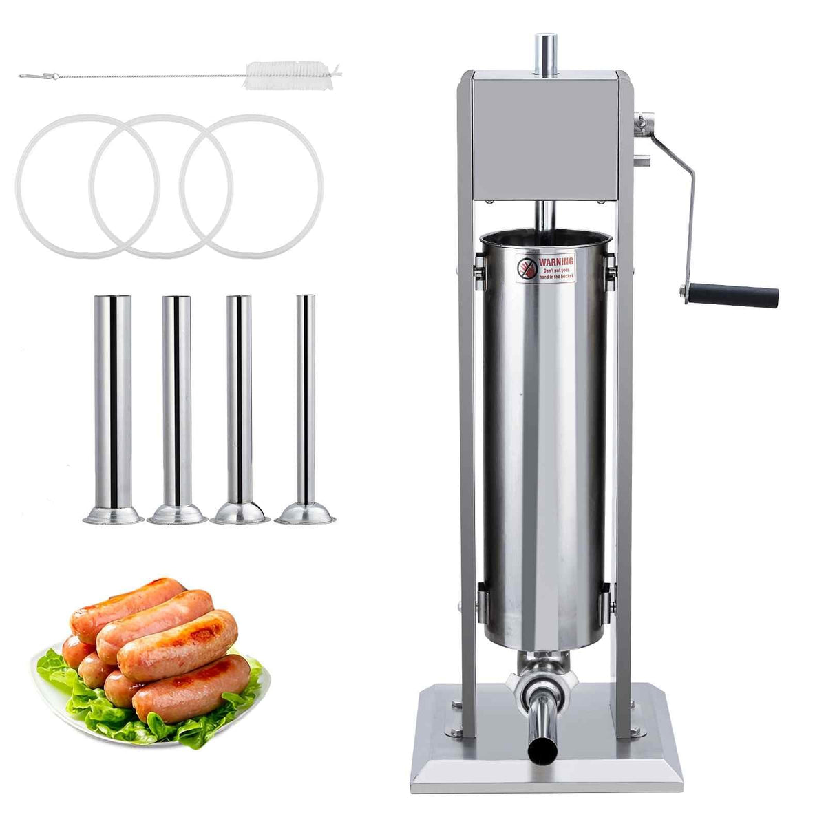 Manual Stainless Steel Sausage Stuffer with 5 Stuffing Tubes W255300