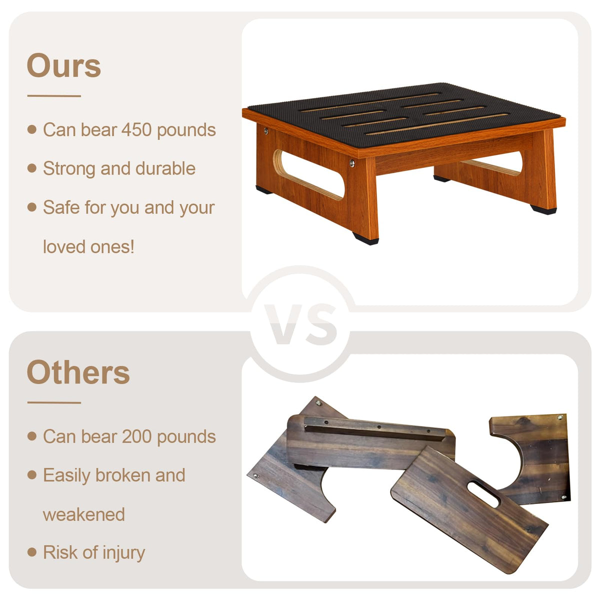 Brown Bed Step Stool with Handles E979