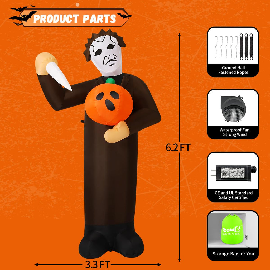 6FT Inflatable Scary Pumpkin with Built-in LEDs N976195