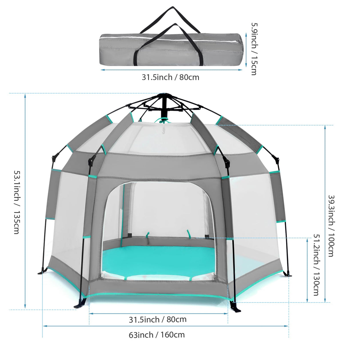 Hexagon Baby Playpen with Canopy I22605