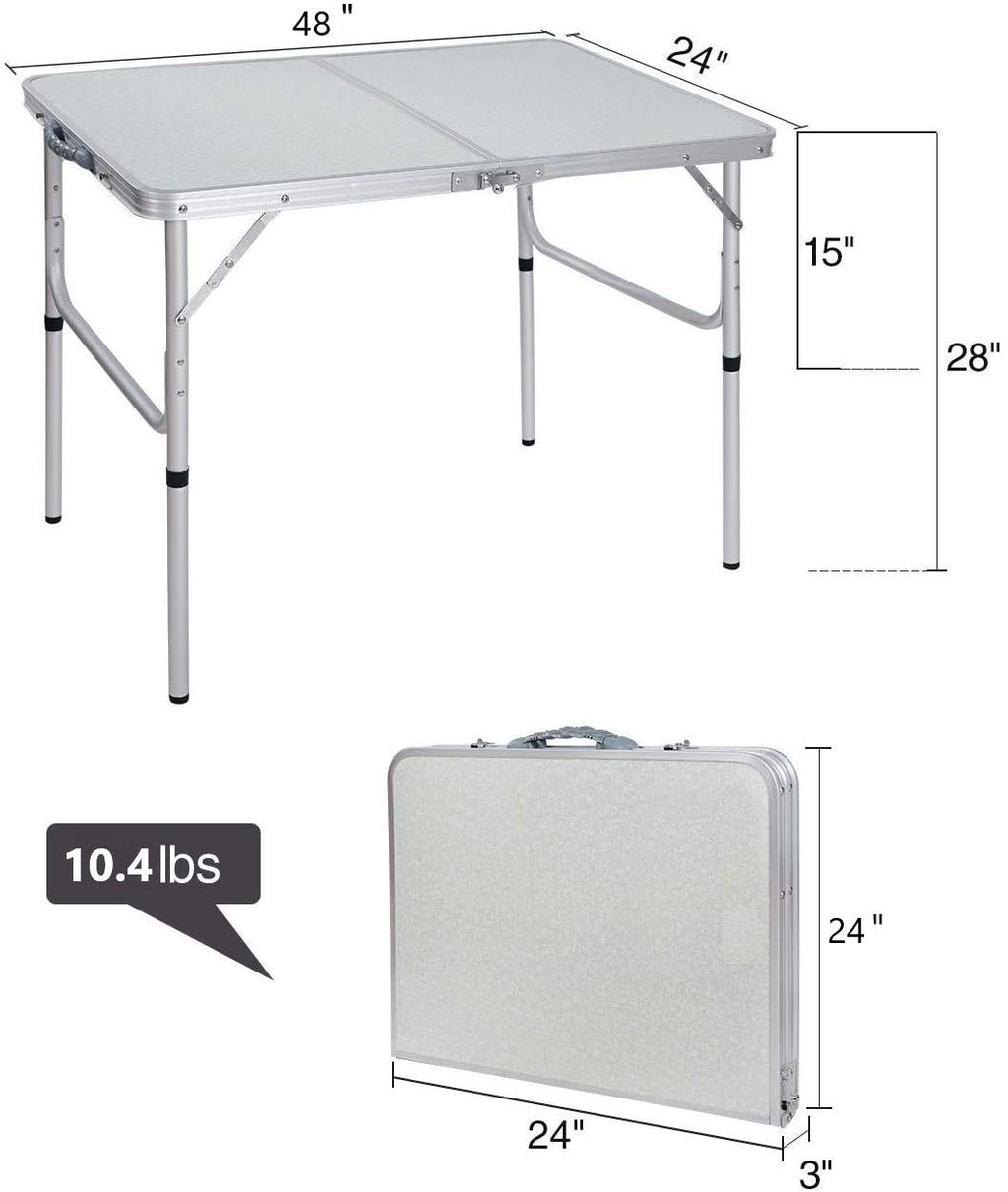 Aluminum Folding Table 4 Foot, Adjustable Height Lightweight Portable Camping Table for Picnic Beach Outdoor Indoor, White 48 x 24 inches F346561