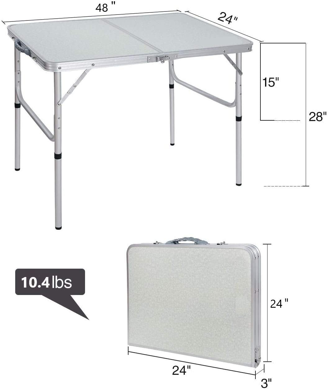 Aluminum Folding Table 4 Foot, Adjustable Height Lightweight Portable Camping Table for Picnic Beach Outdoor Indoor, White 48 x 24 inches F346561