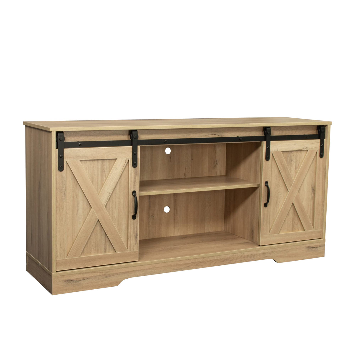 Sliding Barn Door Wood TV Stand with Adjustable Shelves T916