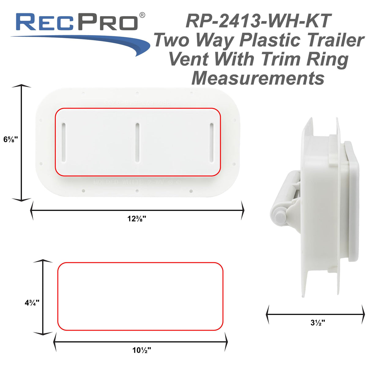 Two Way Plastic Vent with Trim Ring and Built-in Screen, 2 Pack, White E139