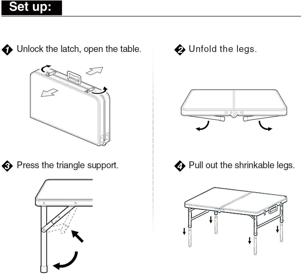 Aluminum Folding Table 4 Foot, Adjustable Height Lightweight Portable Camping Table for Picnic Beach Outdoor Indoor, White 48 x 24 inches F346561
