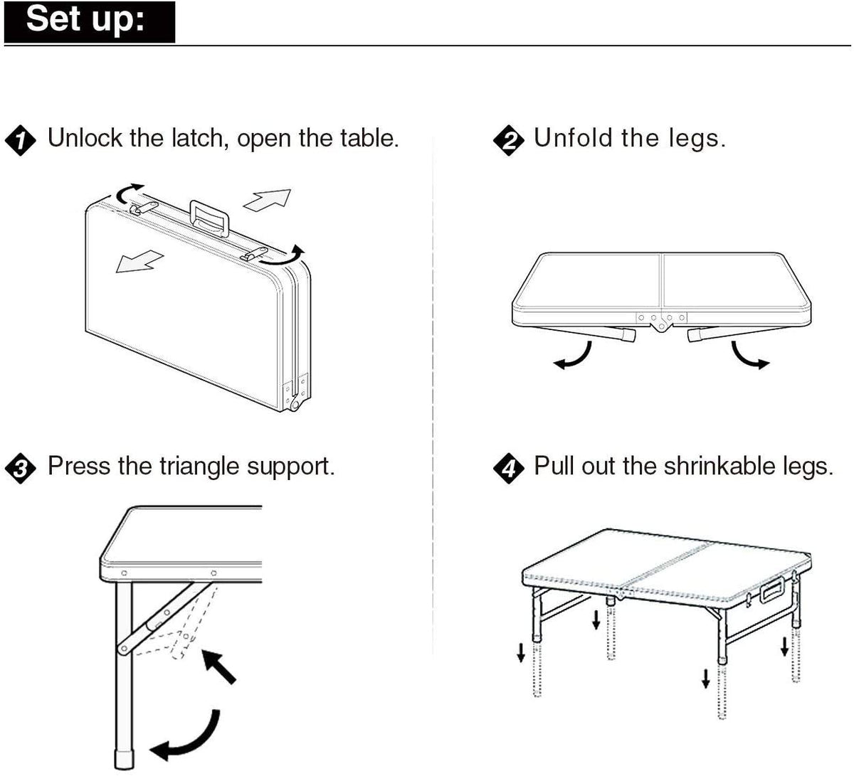 Aluminum Folding Table 4 Foot, Adjustable Height Lightweight Portable Camping Table for Picnic Beach Outdoor Indoor, White 48 x 24 inches F346561