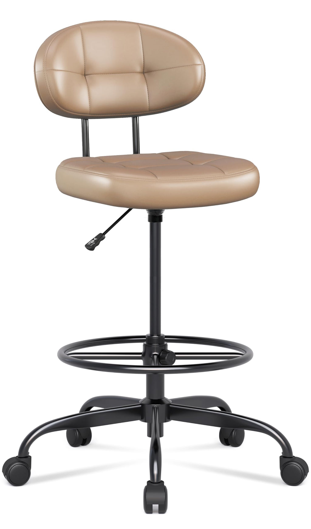 Brown Faux Leather Drafting Chair with Footrest Ring W3502