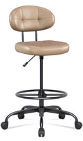 Brown Faux Leather Drafting Chair with Footrest Ring W3502