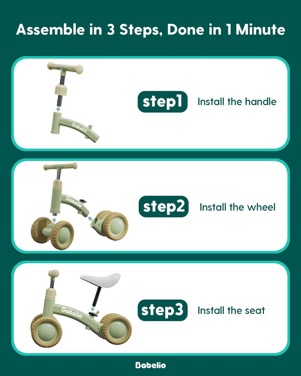 Green Adjustable 4 Wheels Baby Balance Bike M75806
