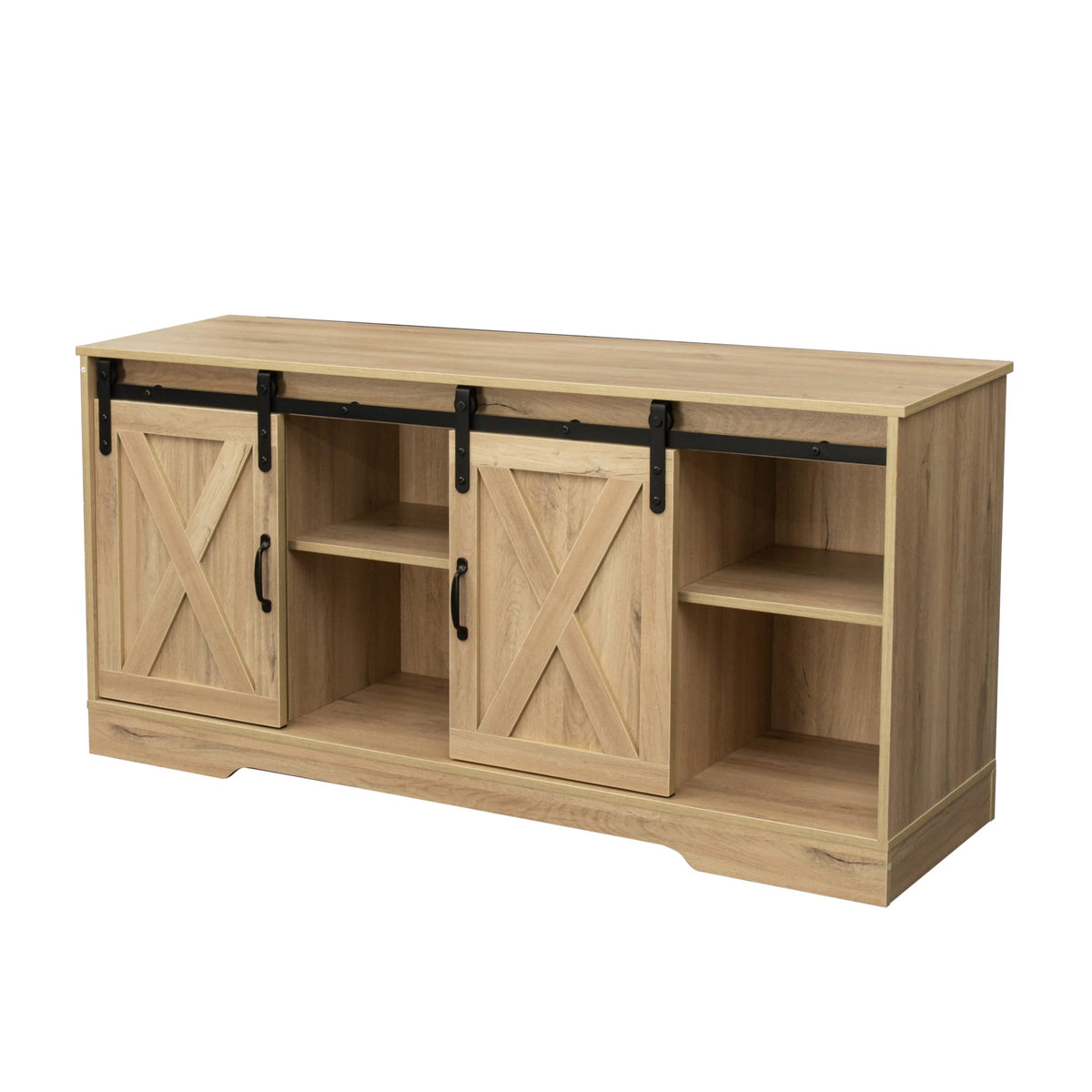 Sliding Barn Door Wood TV Stand with Adjustable Shelves T916