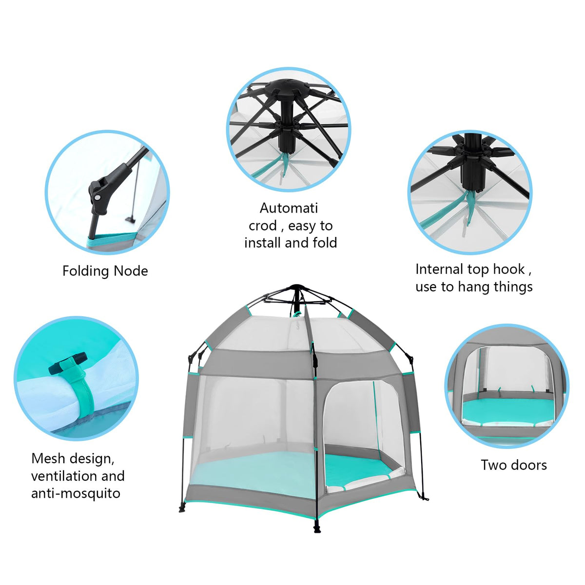 Hexagon Baby Playpen with Canopy I22605