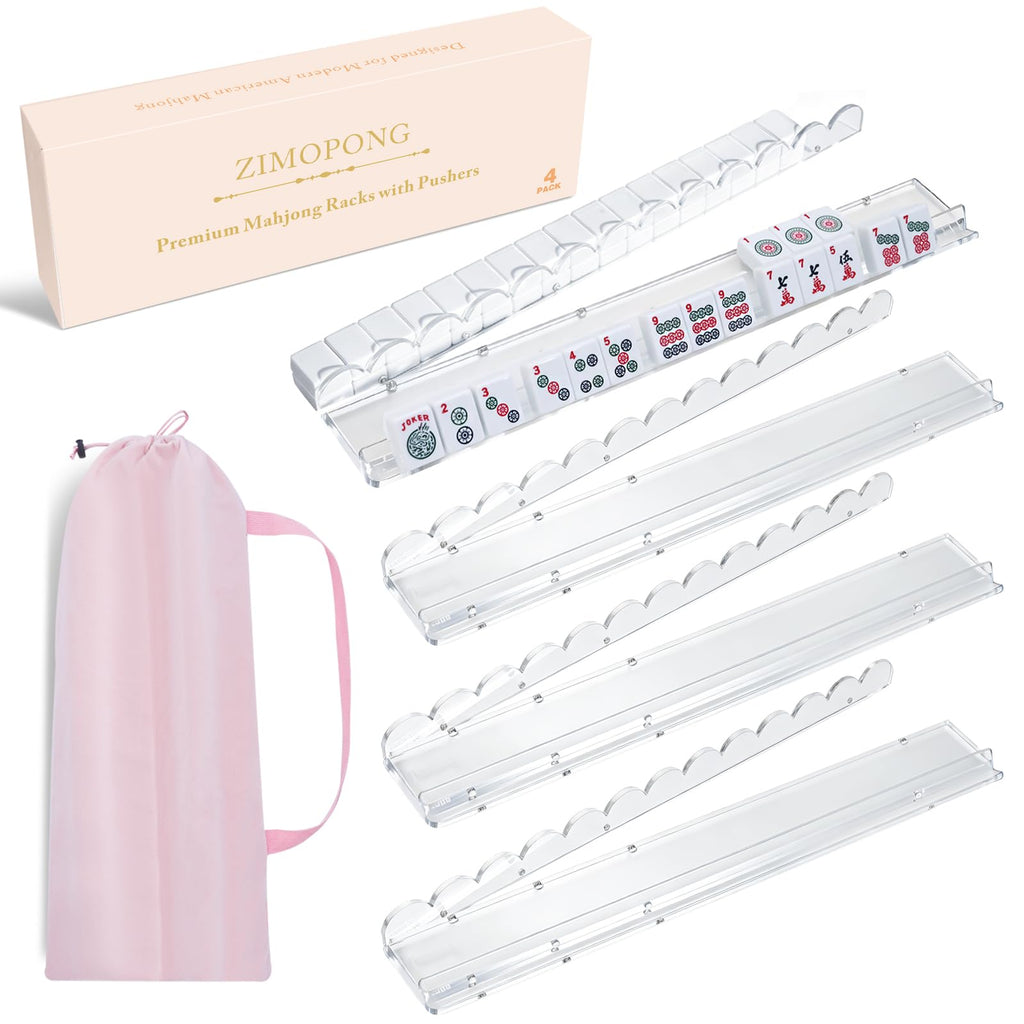 Clear Acrylic 17.5inch Mahjong Racks with Magnetic Pushers, 4 PCS B4059