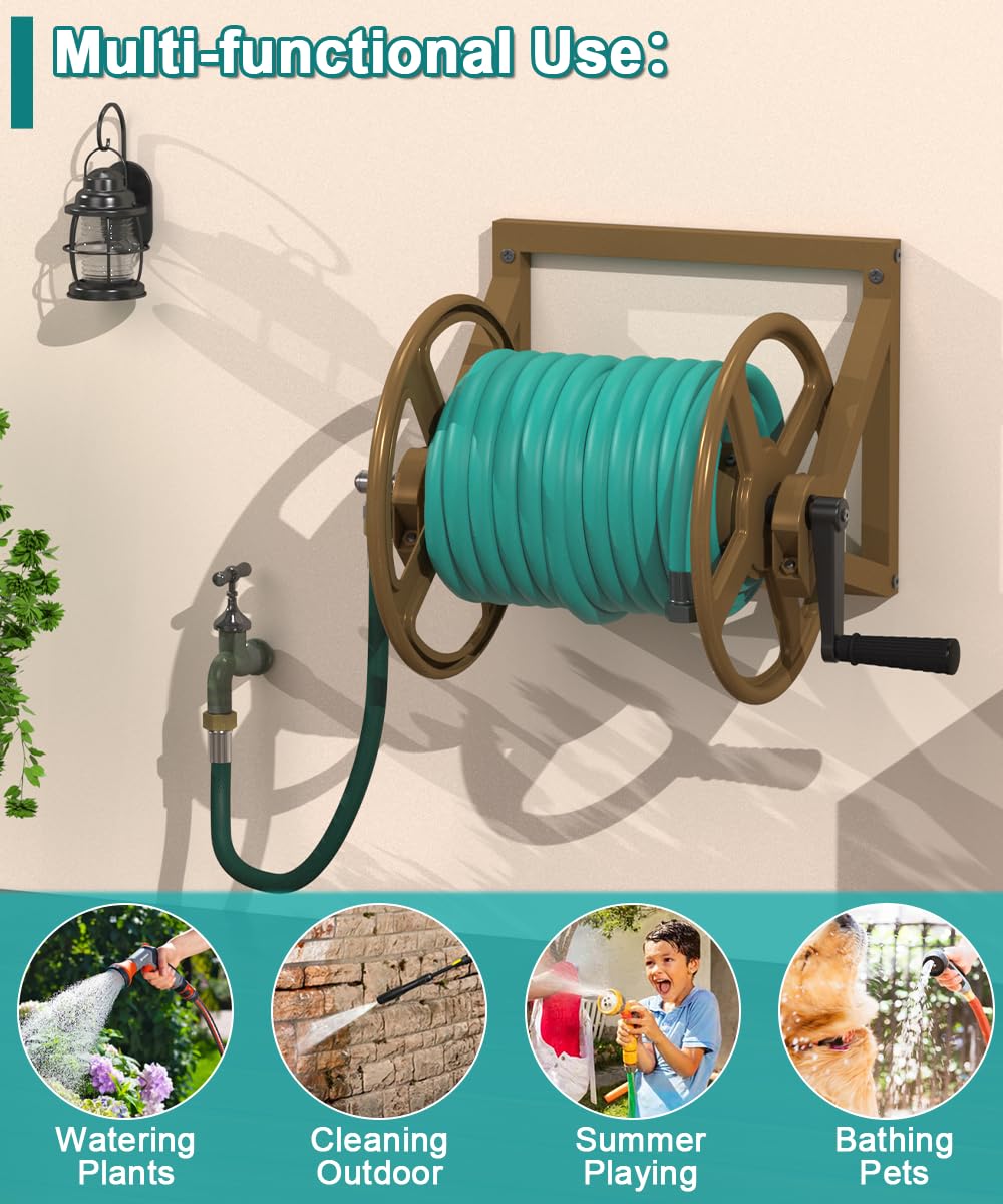 Wall Mounted Metal Garden Hose Reel Holds 125 ft G261086