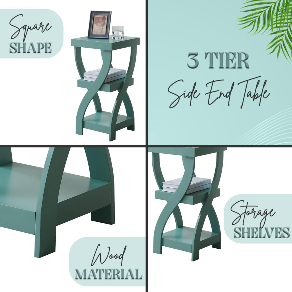 3-Tier Twisted Wood End Table with Open Storage Shelves O1359