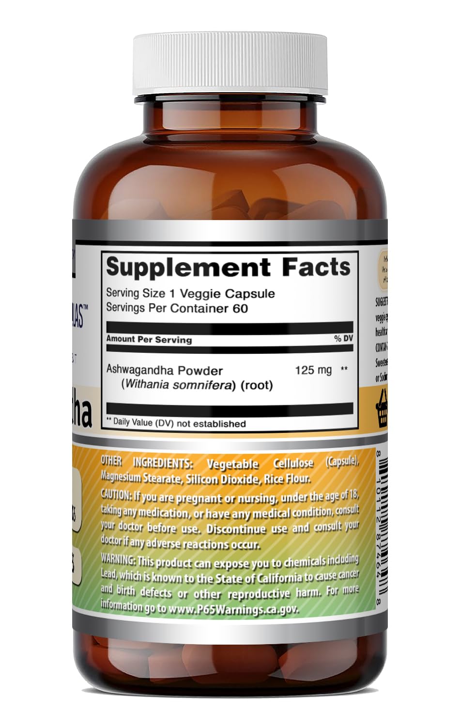 Ashwagandha Extract Supplement 125 Mg Veggie Capsules E5065