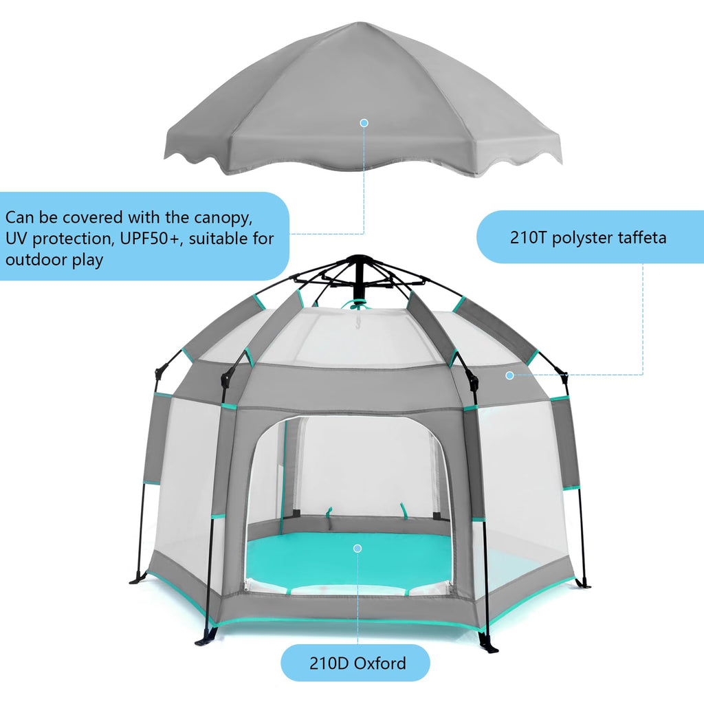 Hexagon Baby Playpen with Canopy I22605