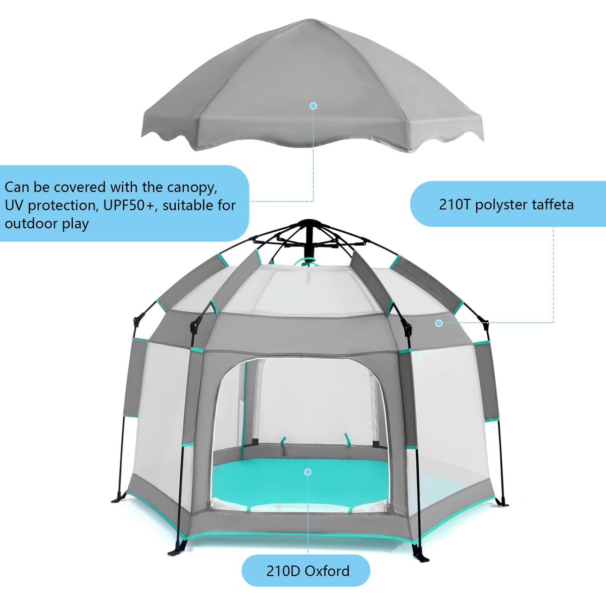 Hexagon Baby Playpen with Canopy I22605