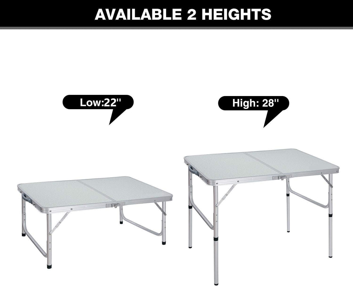 Aluminum Folding Table 4 Foot, Adjustable Height Lightweight Portable Camping Table for Picnic Beach Outdoor Indoor, White 48 x 24 inches F346561