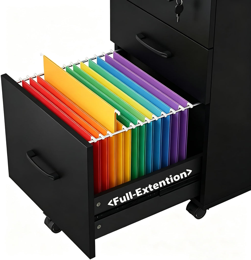 3 Drawer Black Wood File Cabinet with Lock W5045