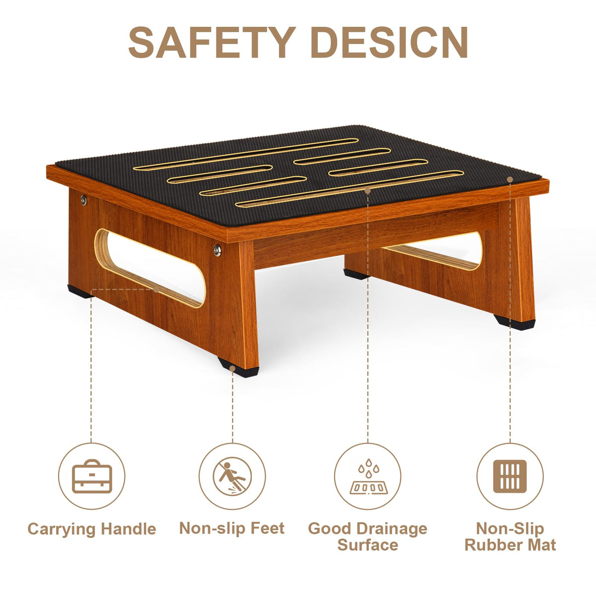 Brown Bed Step Stool with Handles E979