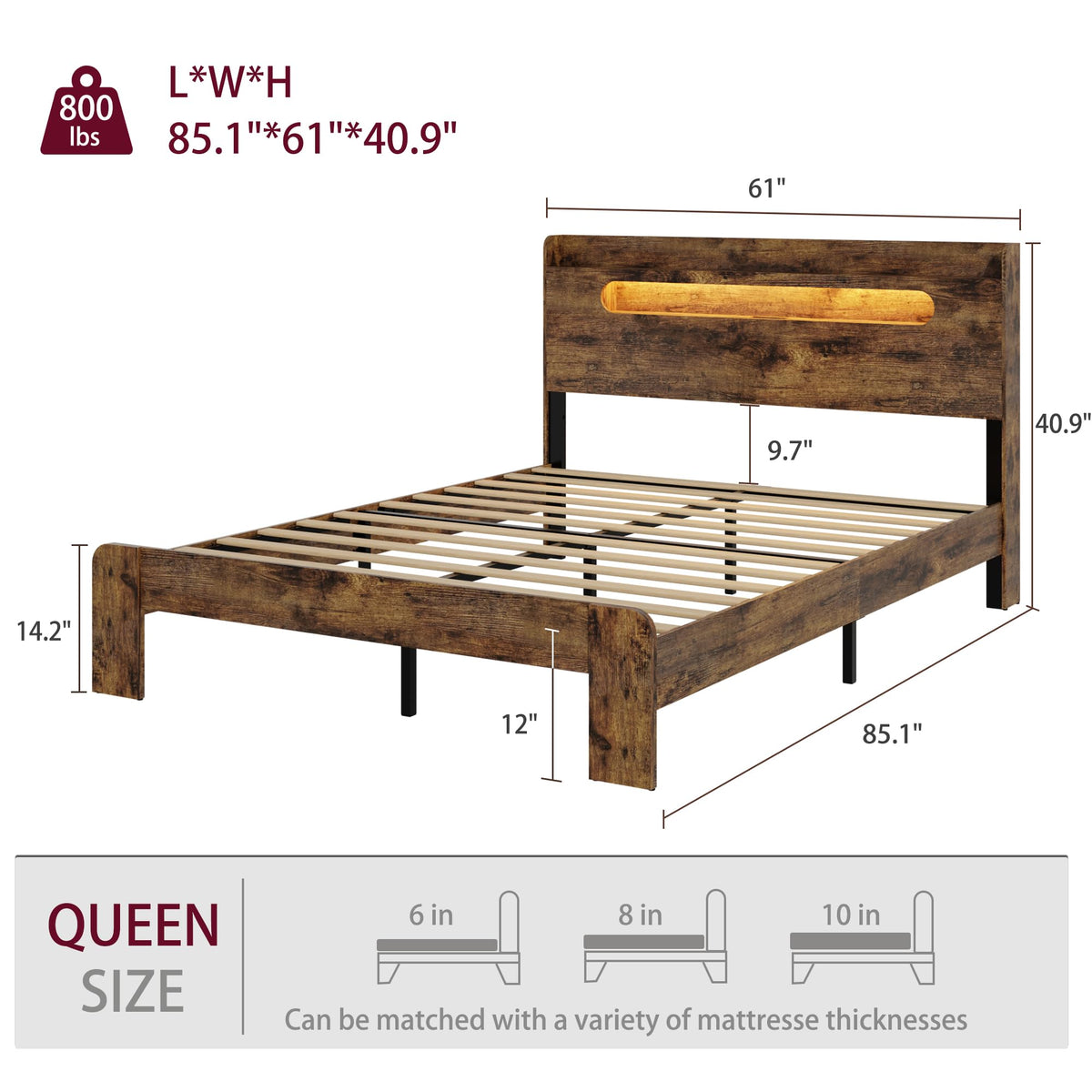 Queen Bed Frame with Storage Headboard and Charging Station L5370