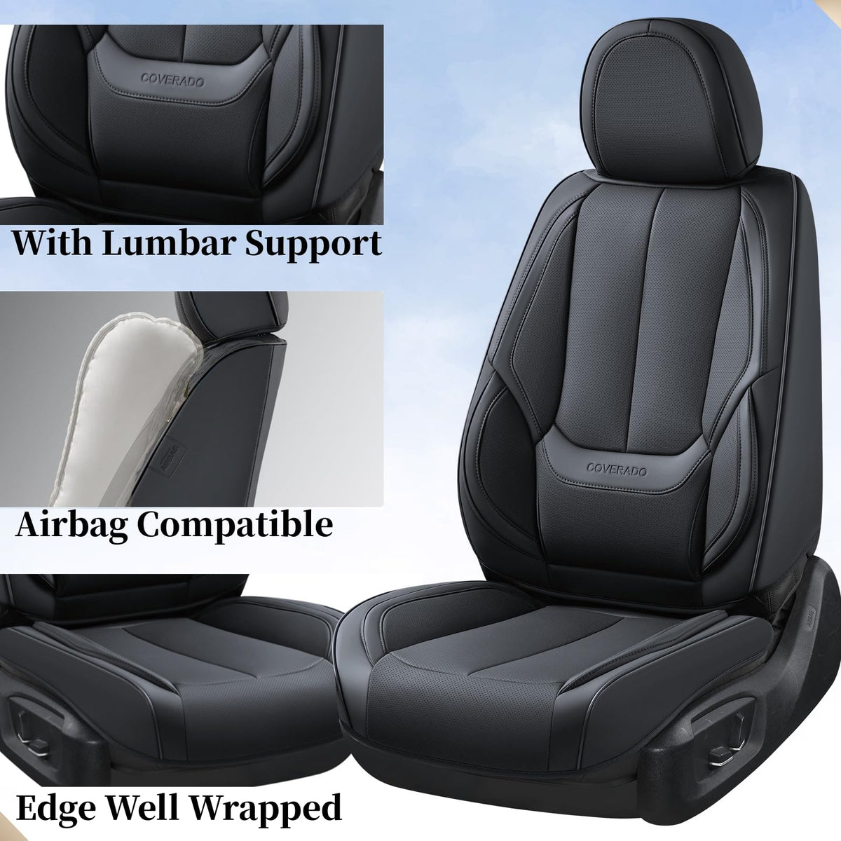 Black Full Set Waterproof Nappa Leather Car Seat Covers N1755