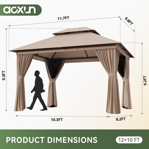 12'x10' Outdoor Gazebo with Curtain & Mosquito Netting, Beige E577625