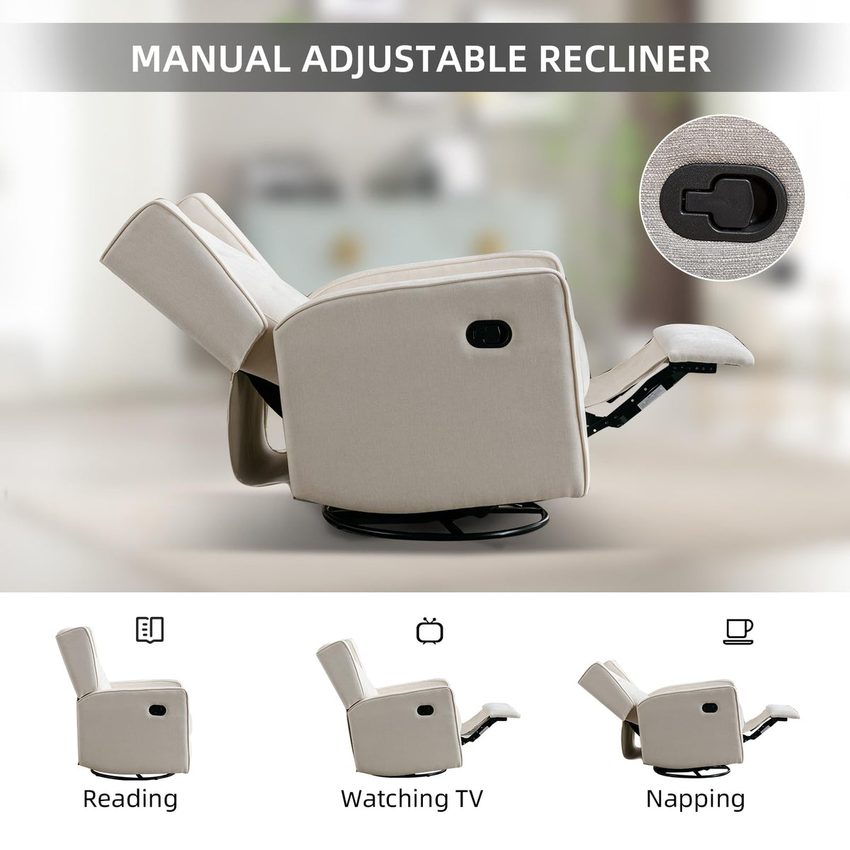 White Swivel Rocker Recliner Chair R1223
