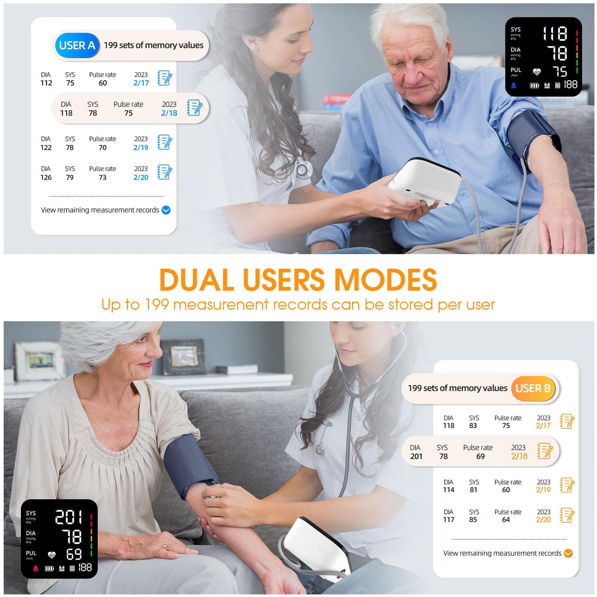Automatic Upper Arm Blood Pressure Monitor with Adjustable Large Cuff S182