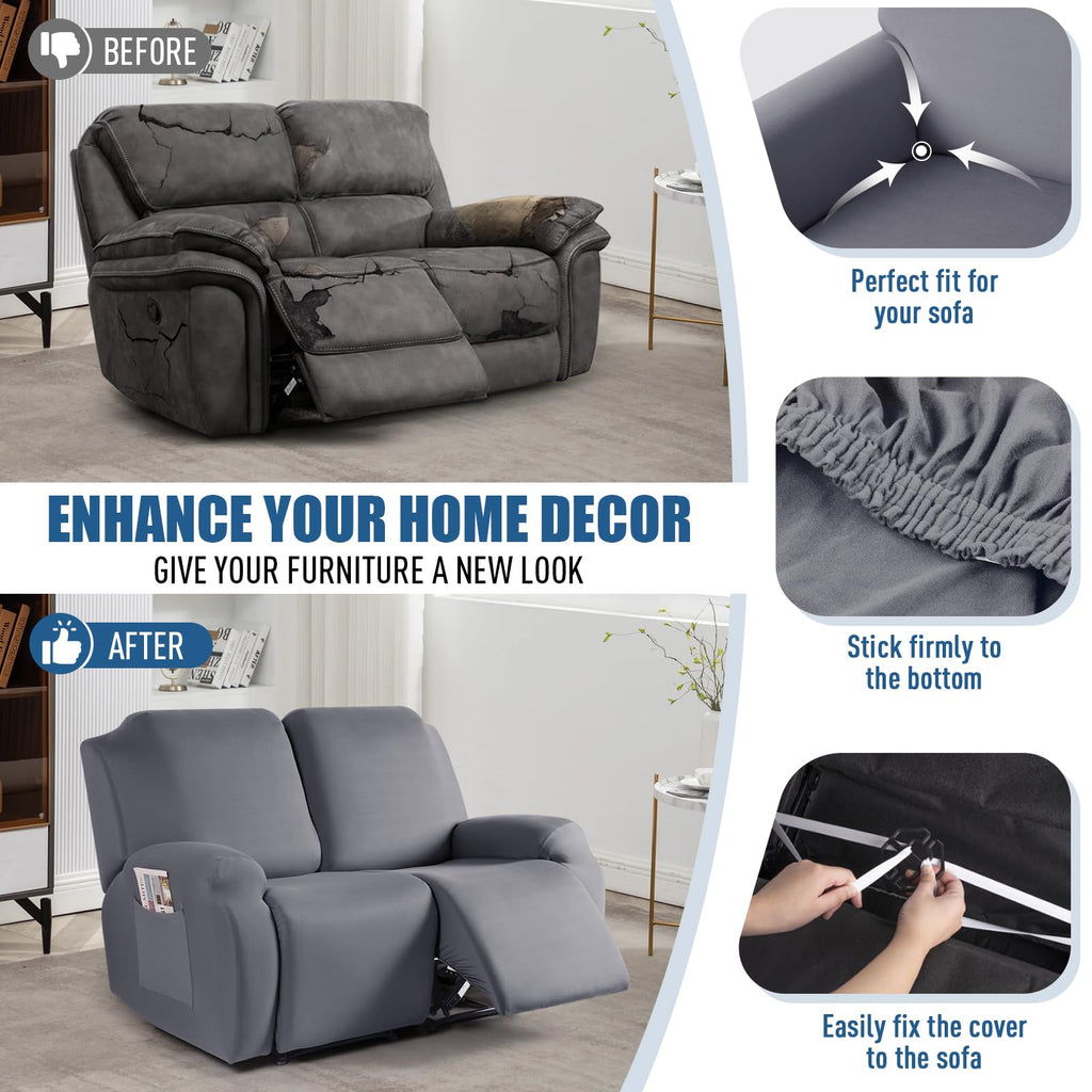 2 Piece Polyester Stretch Recliner Loveseat Slipcover G2589